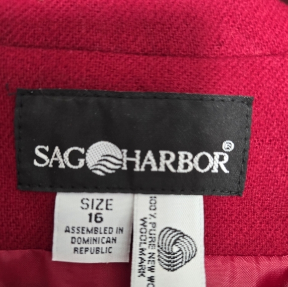 Sag Habor Jacket Women Sz 16 Red 100% Wool Long Sleeve 1button Old Money - Picture 5 of 10